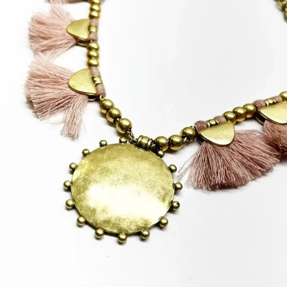 Lucky Brand Brushed Gold & Blush Fringe Reversible Necklace